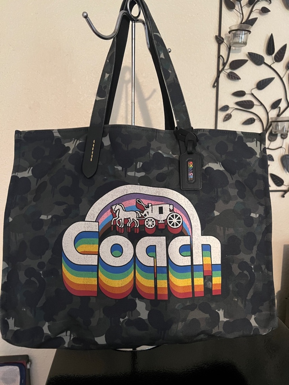 Coach Black Camo Tote with Rainbow Logo